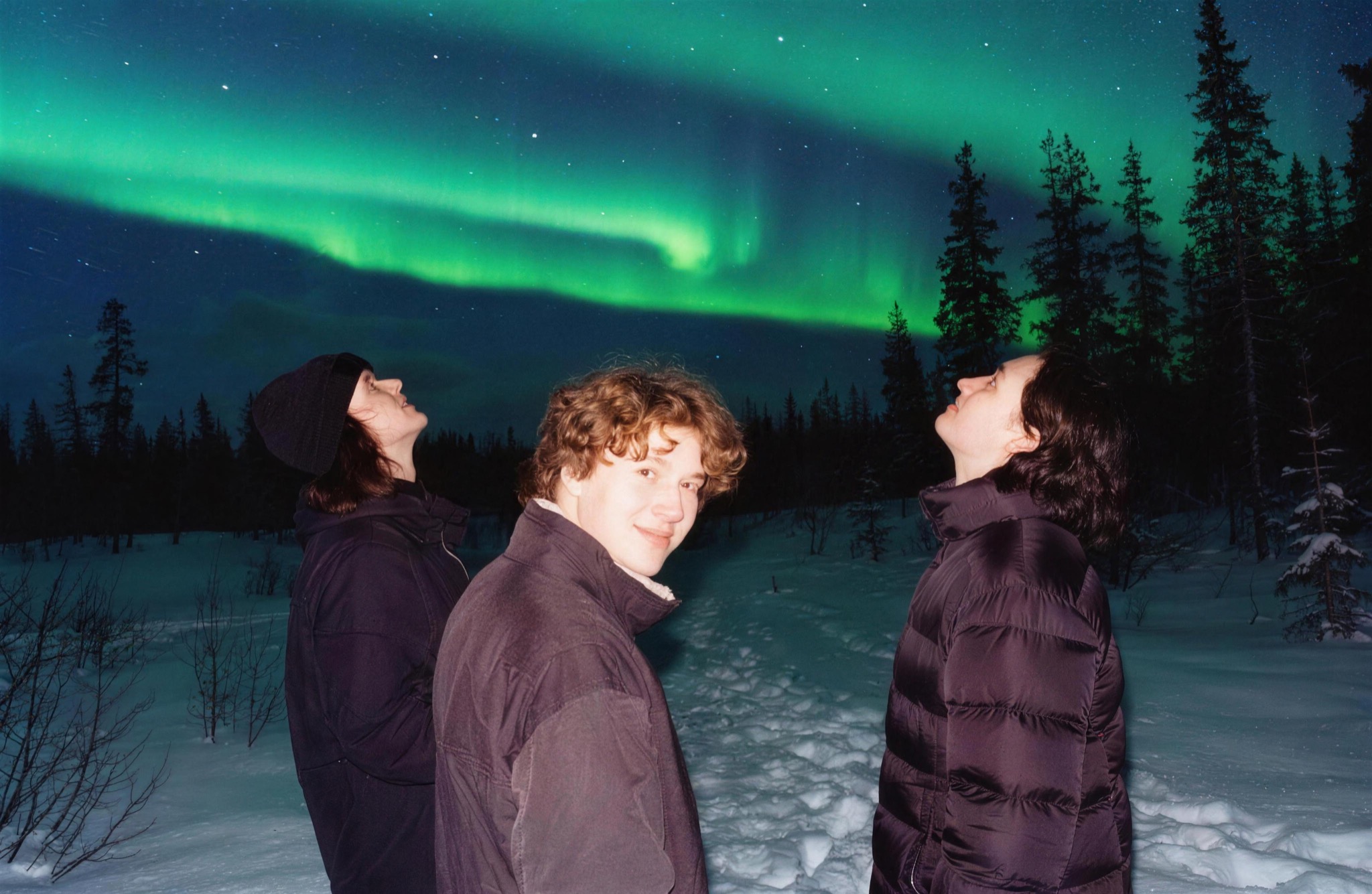 Guests gazing up at the aurora