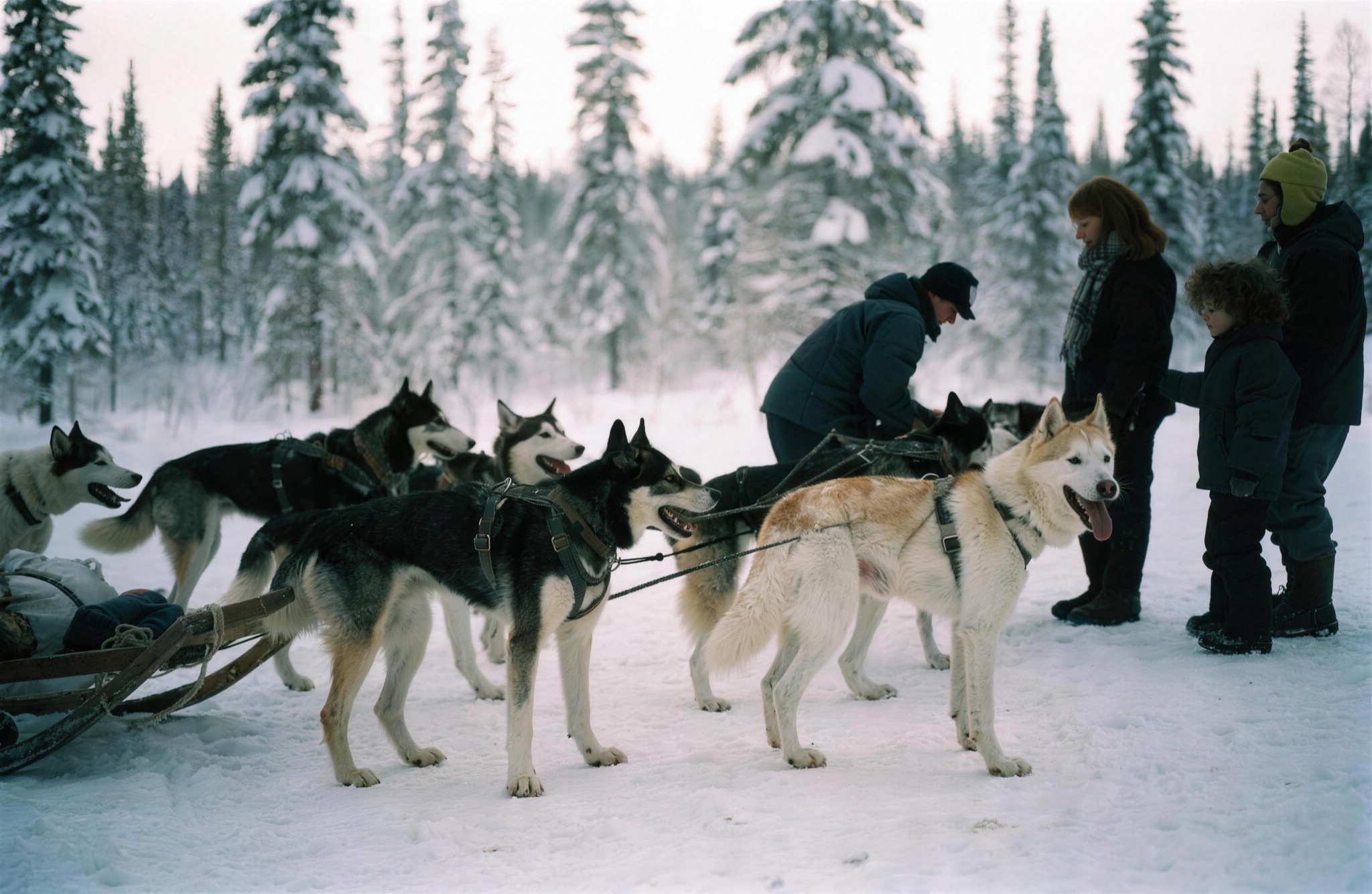 A family at the dog sled