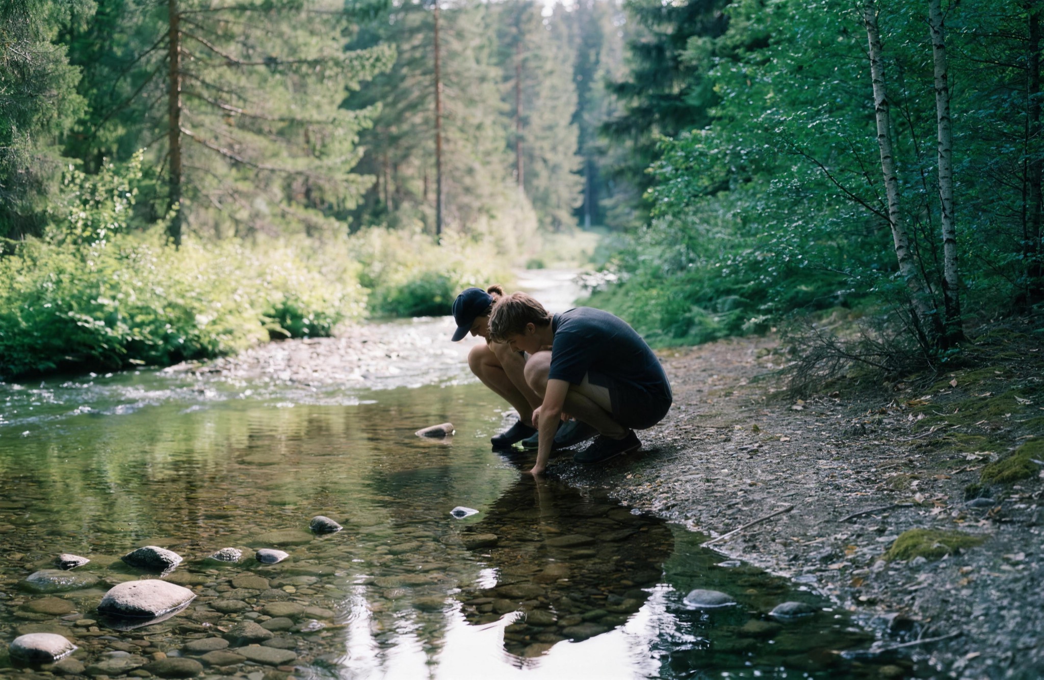 By a clear forest river in summer